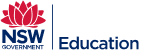NSW Government logo with a red floral emblem above dark blue text reading "NSW GOVERNMENT", and to the right, dark blue text reading "Education".